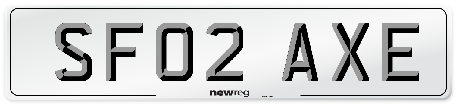 SF02 AXE Number Plate from New Reg